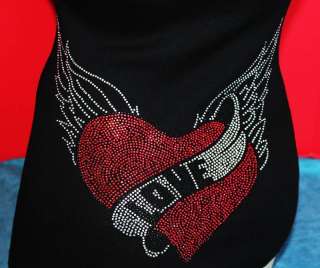 CRYSTAL LOVE HEART TATTOO TANK TOP NEW MADE IN USA  