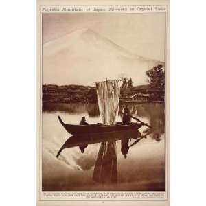  1922 Mount Fuji Fujiyama Japan Lake Boat Rotogravure 