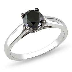   Silver 1ct TDW Black Diamond Solitaire Fashion Ring  