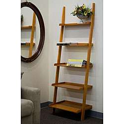 Oak 5 tier Leaning Ladder Book Shelf  