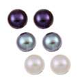   Silver Multi colored FW Pearl Stud Earrings (8 9 mm) (Set of 3