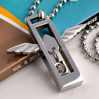   Stainless Steel Love Heart Silvery Angel Wings Pendant Necklace  