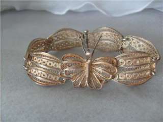 Antique Vtg Chinese Butterfly Silver Filigree Bracelet  