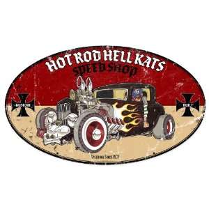 Hot Rod Hell Kats Automotive Oval Metal Sign 