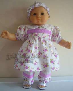 DOLL CLOTHES fits Bitty Baby White/Lilac Dress Set 3 PC  