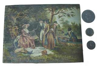 Oil on wood miniature lady lords slave picnic Lascot ?  