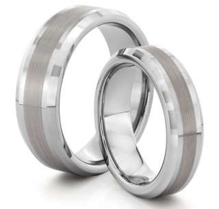   8MM/6MM Tungsten Carbide Brushed Silver Wedding Band Ring Set  