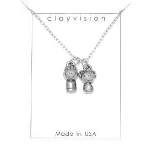 Clayvision Brother Charm, Little Girl Sister Charm w/pigtails Necklace