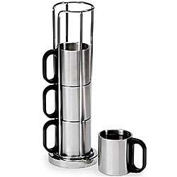 Metal Coffee Cups with Rack (Set of 4)  