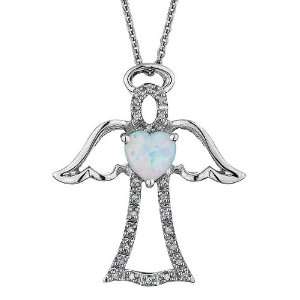  Created Opal and Diamond Angel Pendant Jewelry