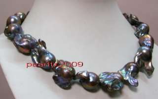 1730mm south sea baroque BLACK pearl necklace 18KGP  