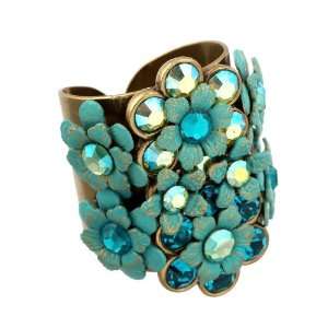 Classy Michal Negrin Adjustable Ring Adorned with Hand Painted Flowers 