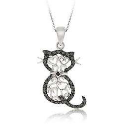 Sterling Silver Black Diamond Accent Filigree Cat Necklace   