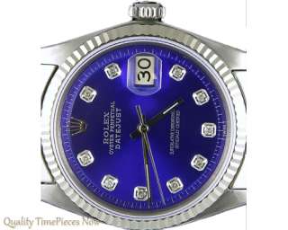 Rolex Mens Datejust   Blue Diamond Dial   Pre Owned   SS  