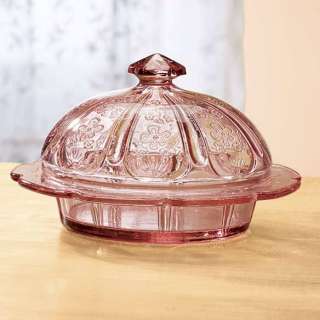   Vintage look antique style pink glass depression glass butter dish new
