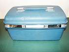 OLD BLUE SAMSONITE 9 BY 15 SMALL TRAIN CASE WITH ORIGINAL KEY