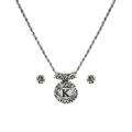   Silvertone Initial K Antiqued Dome Disc Necklace and Earring Set