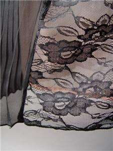 BLACK Elegant Evening Lace Trim Pleated Chiffon Skirt S  