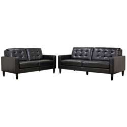 Caledonia Black Leather Modern Sofa and Loveseat Set  