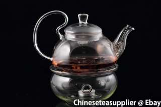Chinese 500cc Stout Glass Tea Pot +Glass Warmer Stand  
