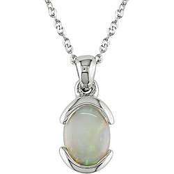 14k White Gold Oval Opal Necklace  