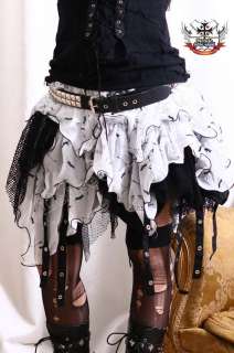 Gothic Punk Irregular Chiffon+Mesh+Net+Strap LAVA Skirt  