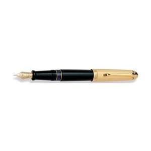   Gold Plated Cap with Black Barrel Large Fountain Pen