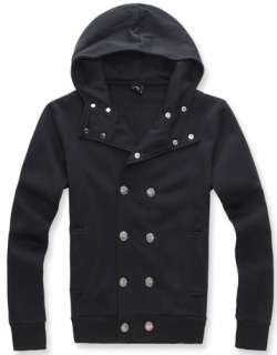 DOUBLE BREASTED HOODED SWEAT JACKET BLACK L 1450  