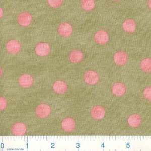  45 Wide Forever Yours Dots Pink on Moss Green Fabric By 