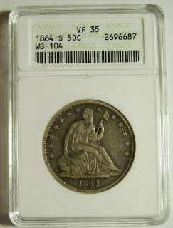 1864 S Seated Liberty Half *WB 104 rated R6* ANACS VF 35  