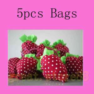 5pc Strawberry Eco Reusable Shopping Shoulder Bag RED  