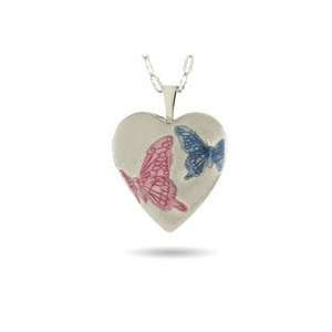   Hand Enameled Engravable Sterling Silver Butterfly Heart Photo Locket