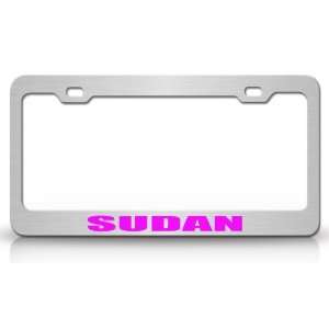 SUDAN Country Steel Auto License Plate Frame Tag Holder, Chrome/Pink