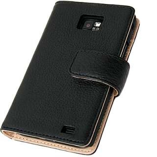 SAMSUNG GALAXY S2 SII i9100 GENUINE LEATHER WALLET BOOK CASE COVER 