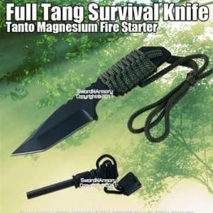 Hunting Camping Survival Knife Tanto Magnesium Fire Starter  