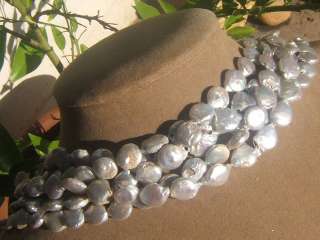  TAHITIAN COIN PEARL NECKLACE MULTSTRAND BRIDAL WEDDING JEWELRY  