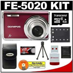  Olympus FE 5020 Digital Camera (Wine Red) With 4GB microSD 