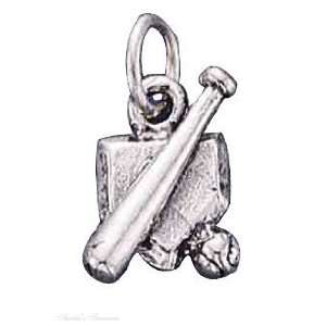    Sterling Silver 3D Baseball Bat Ball Homeplate Charm Jewelry