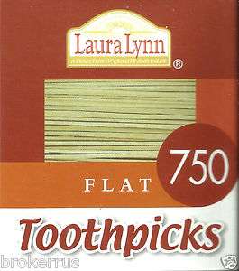 750 FLAT Wooden TOOTHPICKS NO ADDITIVES white birch Laura Lynn NATURAL 