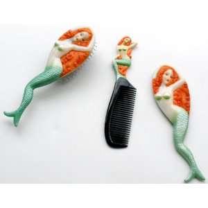  Mermaid Themed Comb , Hair Brush & Mirror Set For Children 