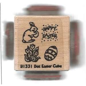 Dot Easter Wood Mounted Rubber Stamp Cube with 4 Images (II1331)