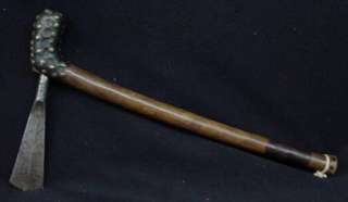Antique Tribal Native African Battle Ax Tomahawk Brass Stud Pipe Shape 