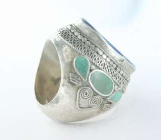 AFGHAN SILVER TRADITIONAL LAPIS LAZULI STONE RING 7.50  