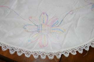 Vintage Hand Embroidered 38 Inch round table cloth  