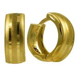 14k Yellow Gold Brushed and Polished Mini Hoop Earrings   