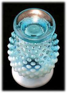 Fenton Blue Opalescent Hobnail Art Glass Miniature Vase Smooth Rim 