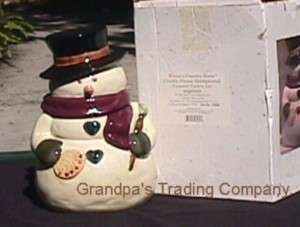 RUSS Crackle Glazed Snowman Cookie Jar Primitive Folk  