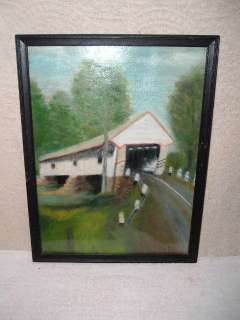Original 1950s Oil Painting Covered Bridge  