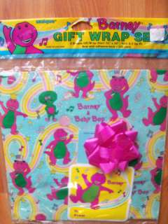 Vintage 1992 Barney & Baby Bop Gift Wrap Set MIP  