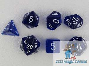 CHESSEX TRANSLUCENT DICE 7 DIE SET BLUE WITH WHITE D10  